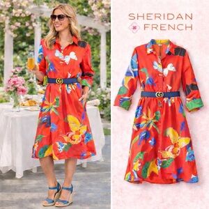 Sheridan French, Bold Abstract Print Lightweight Shirt Dress Boho Resort Size L